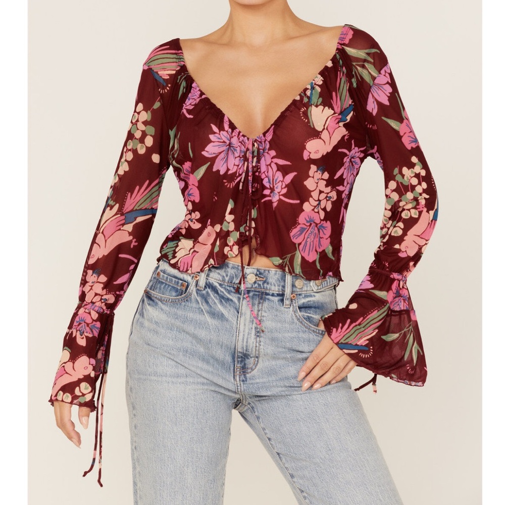 NWT Free People Floral Paradise Tie Front Crop Top